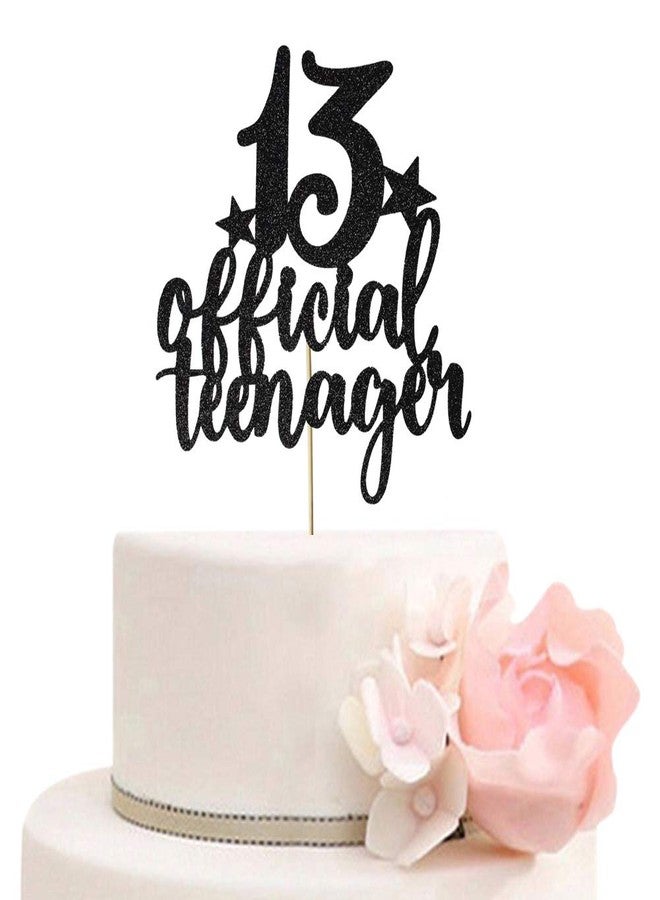 ZLPDS Teens Happy 13th Birthday Cake Topper, Boys Girls Teenager 13th Birthday Party Decorations, Thirteen Years Old Birthday Party Decor, Black Glitter - Image 1